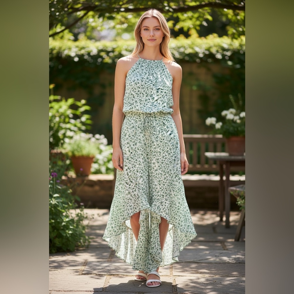 Olivaceous Green & White Floral Sleeveless Jumpsuit